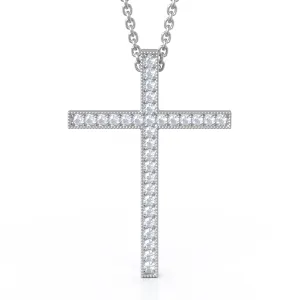 0.30Ct Diamond Cross Pendant, 18" Gold Chain in 14K Gold
