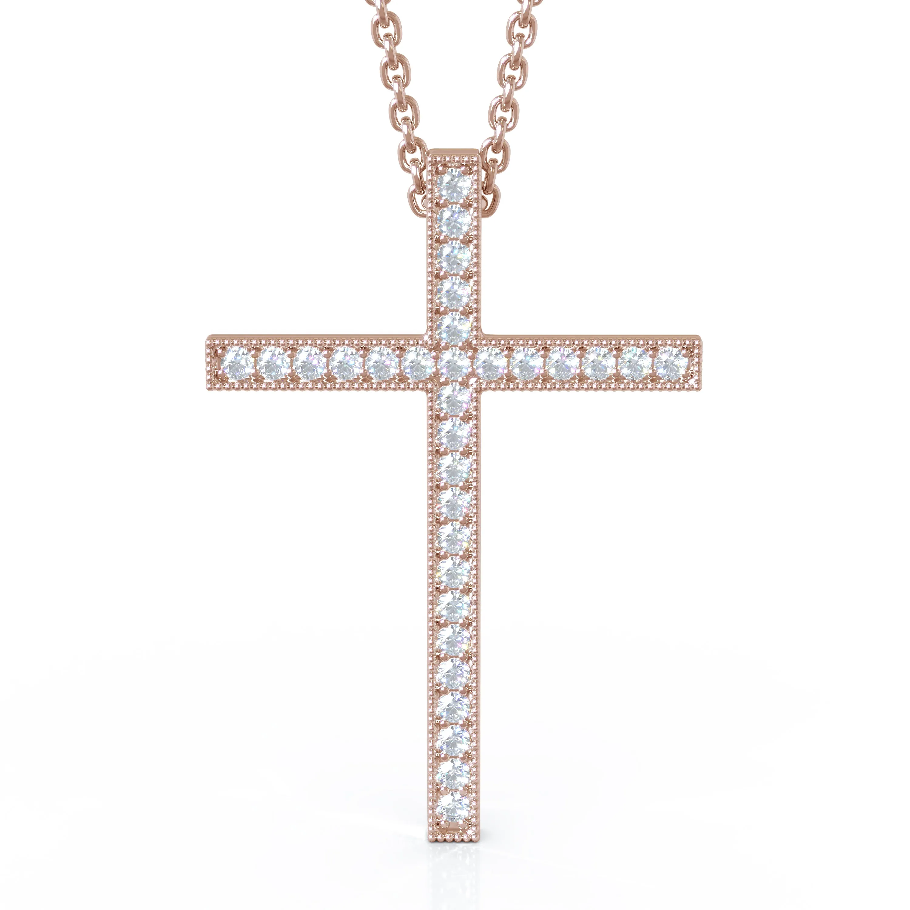 0.30Ct Diamond Cross Pendant, 18" Gold Chain in 14K Gold