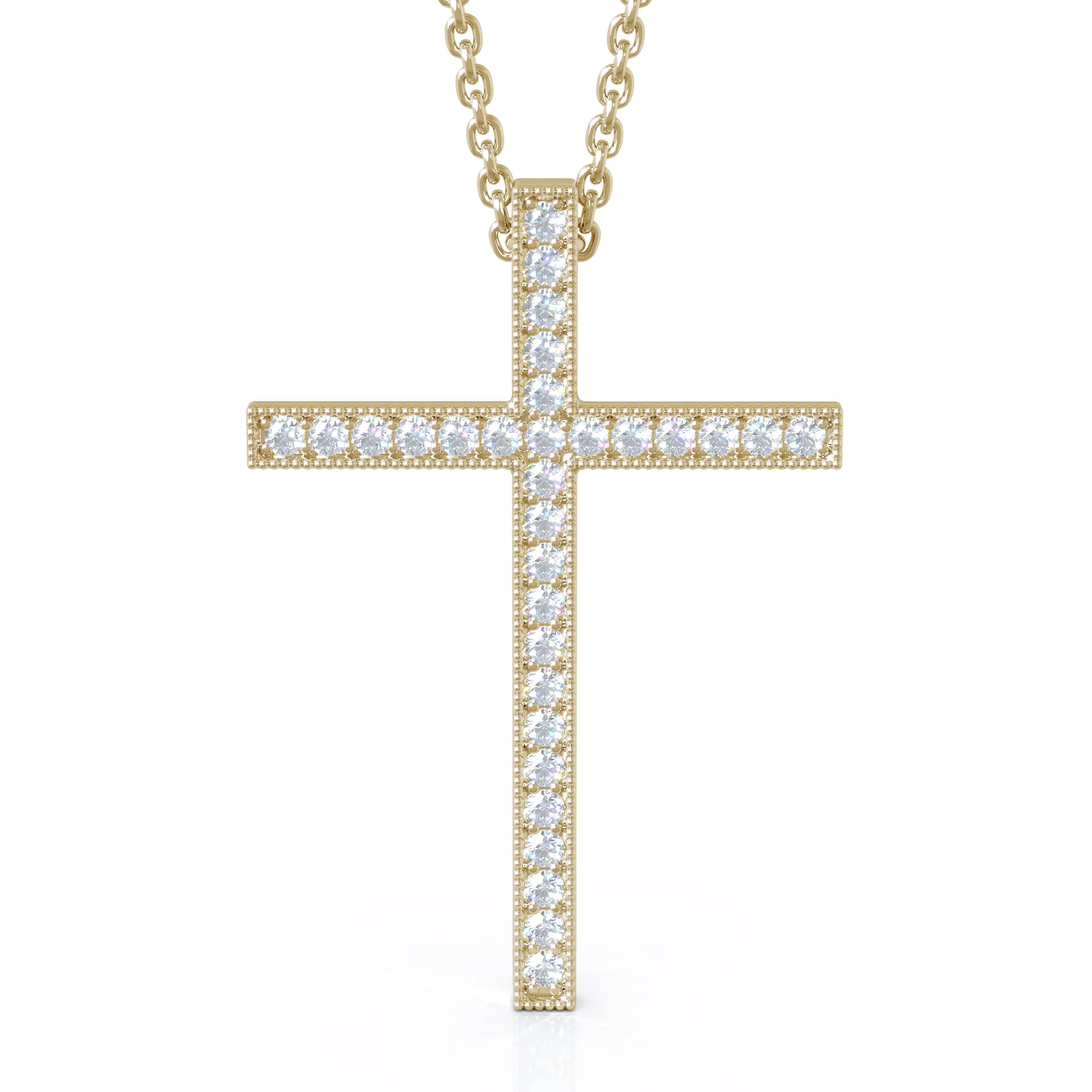 0.30Ct Diamond Cross Pendant, 18" Gold Chain in 14K Gold