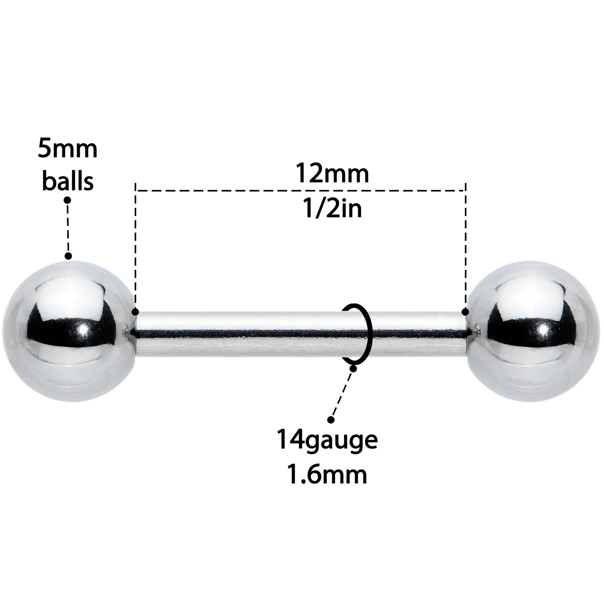 14 Gauge 1/2 Simple Classic Barbell Nipple Ring Set