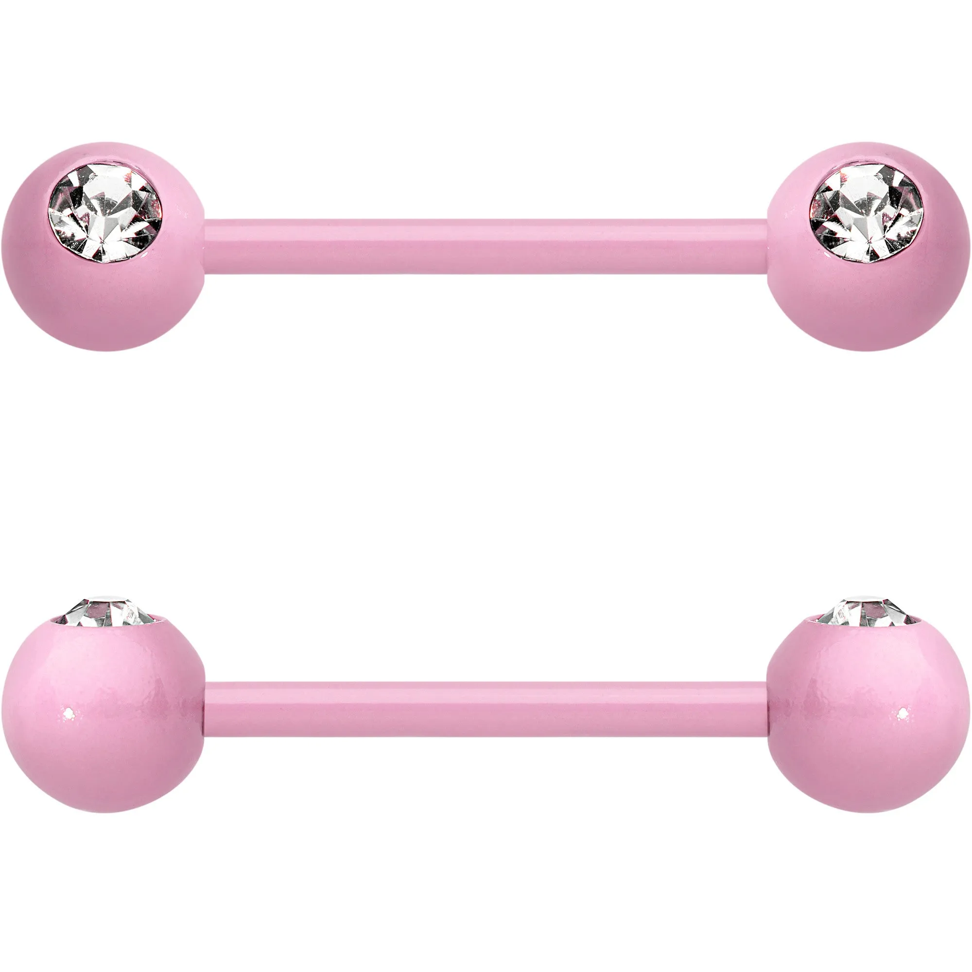 14 Gauge 5/8 Clear Gem Light Pink Acrylic Over Steel Nipple Barbell Set