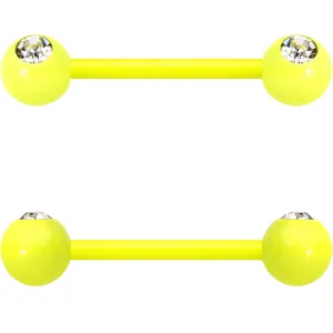 14 Gauge 5/8 Clear Gem Yellow Acrylic Over Steel Nipple Barbell Set