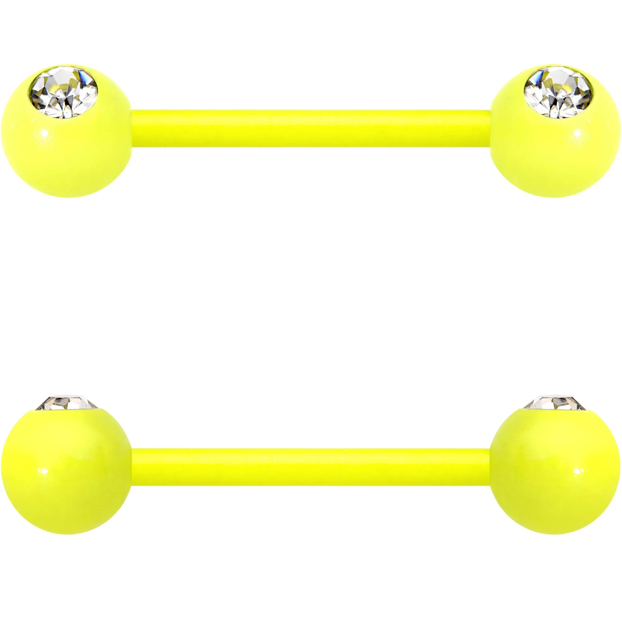 14 Gauge 5/8 Clear Gem Yellow Acrylic Over Steel Nipple Barbell Set