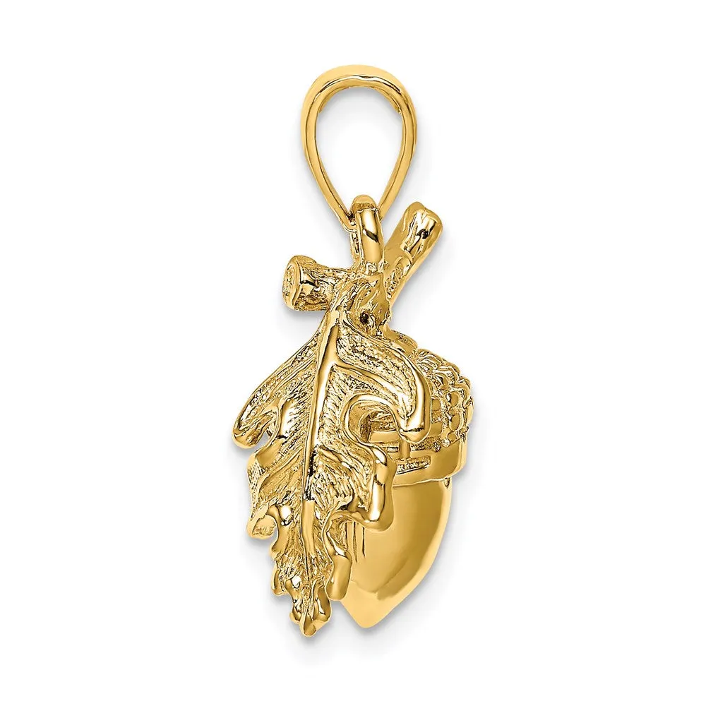 14K 3-D Acorn w/Leaf Pendant