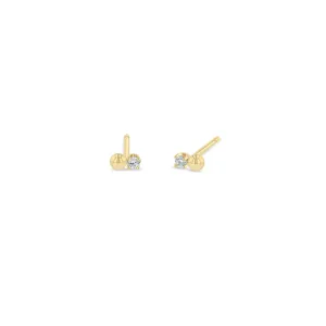 14k Single Tiny Gold Bead & Diamond Studs