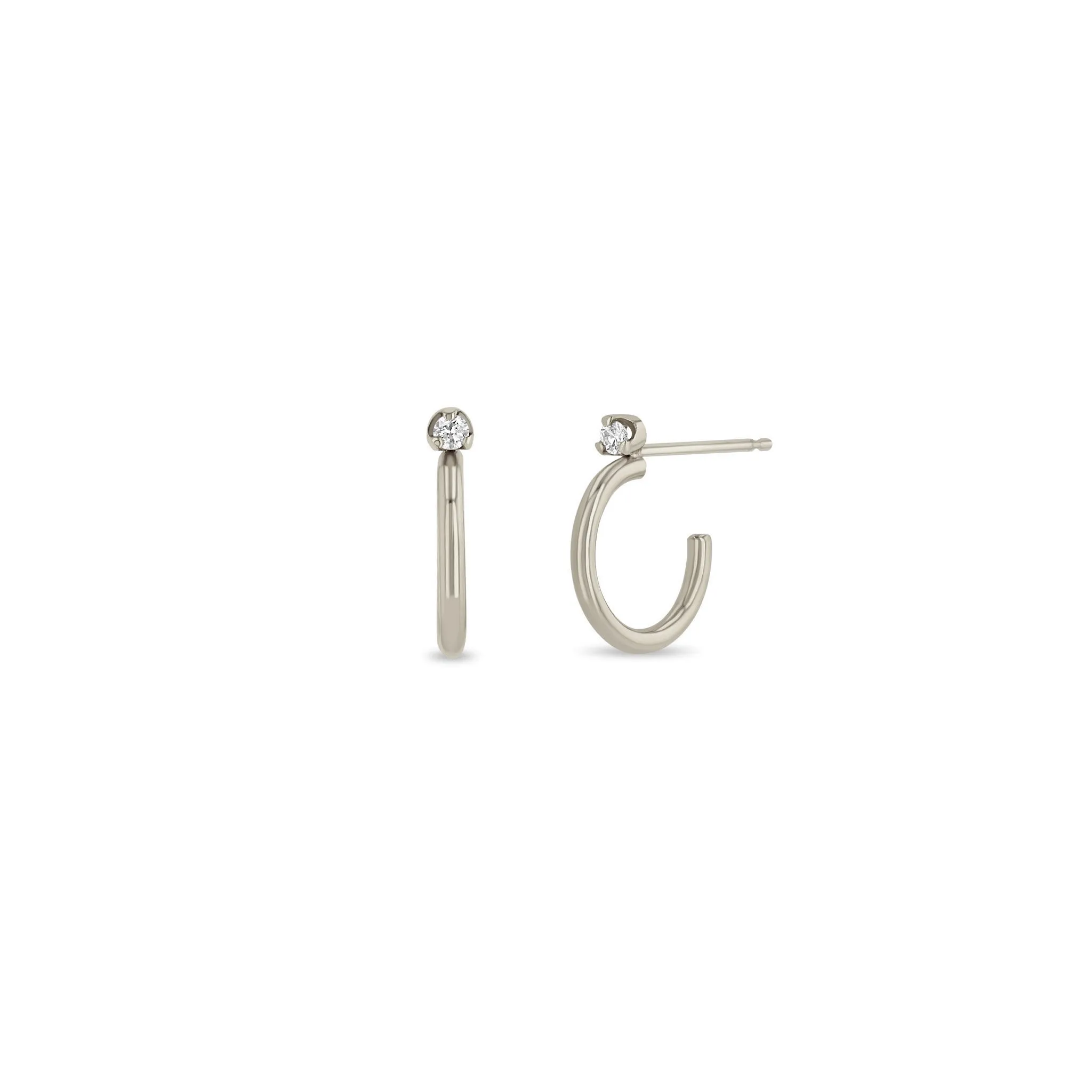 14k Thick Huggie Hoops with Prong Diamond