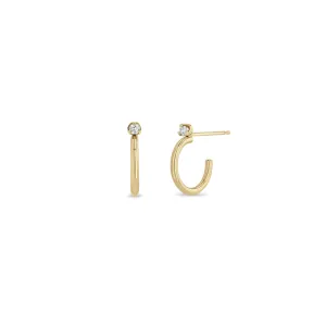 14k Thick Huggie Hoops with Prong Diamond