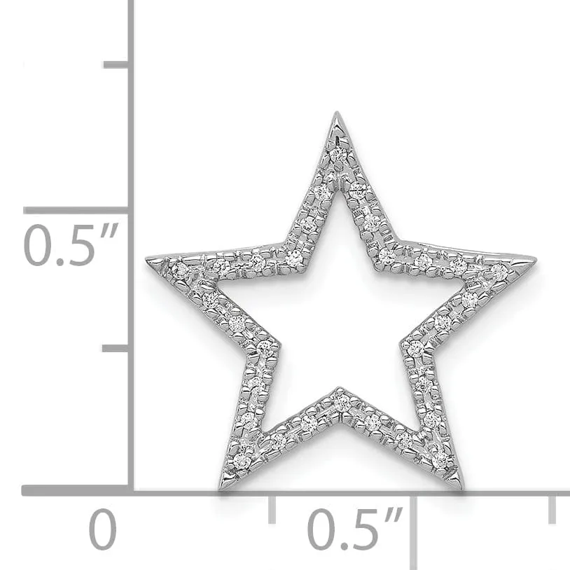 14k White Gold Polished Finish 0.09CT Diamond Star Chain Slide Pendant