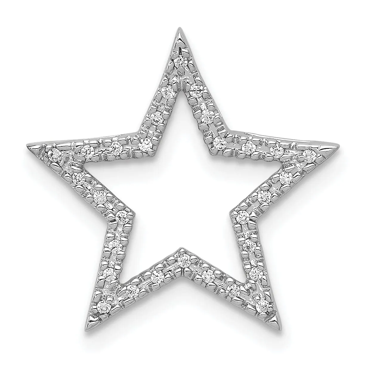 14k White Gold Polished Finish 0.09CT Diamond Star Chain Slide Pendant