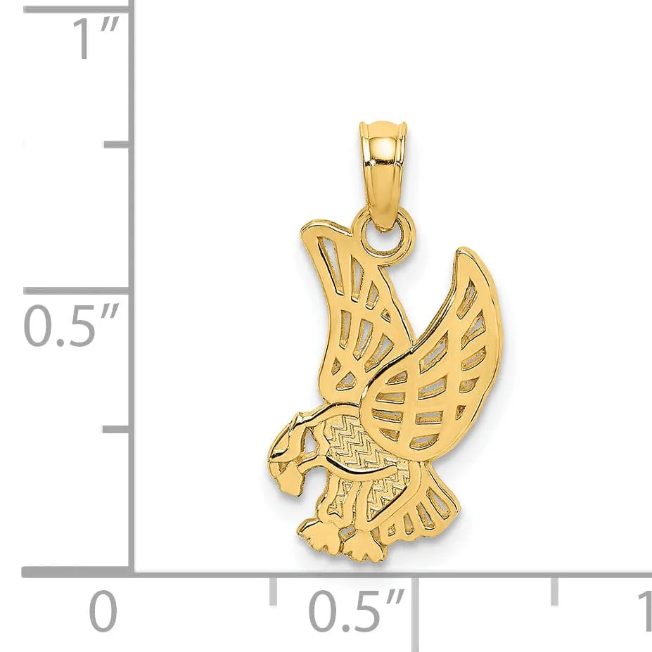 14K Yellow Gold Textured Polished Finish Eagle Landing Design Charm Pendant