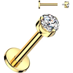 16 Gauge 1/4 3mm Clear CZ Round Gold PVD Medical Grade Titanium Flat Back Earring