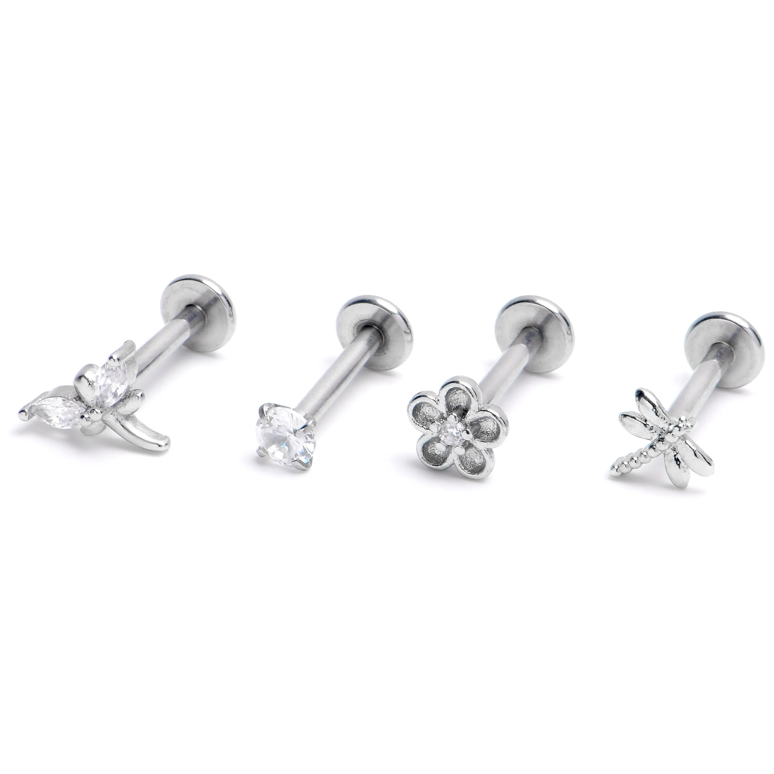 16 Gauge 5/16 Clear Gem Dragonflies Sun Labret Monroe Tragus Curation Set of 4