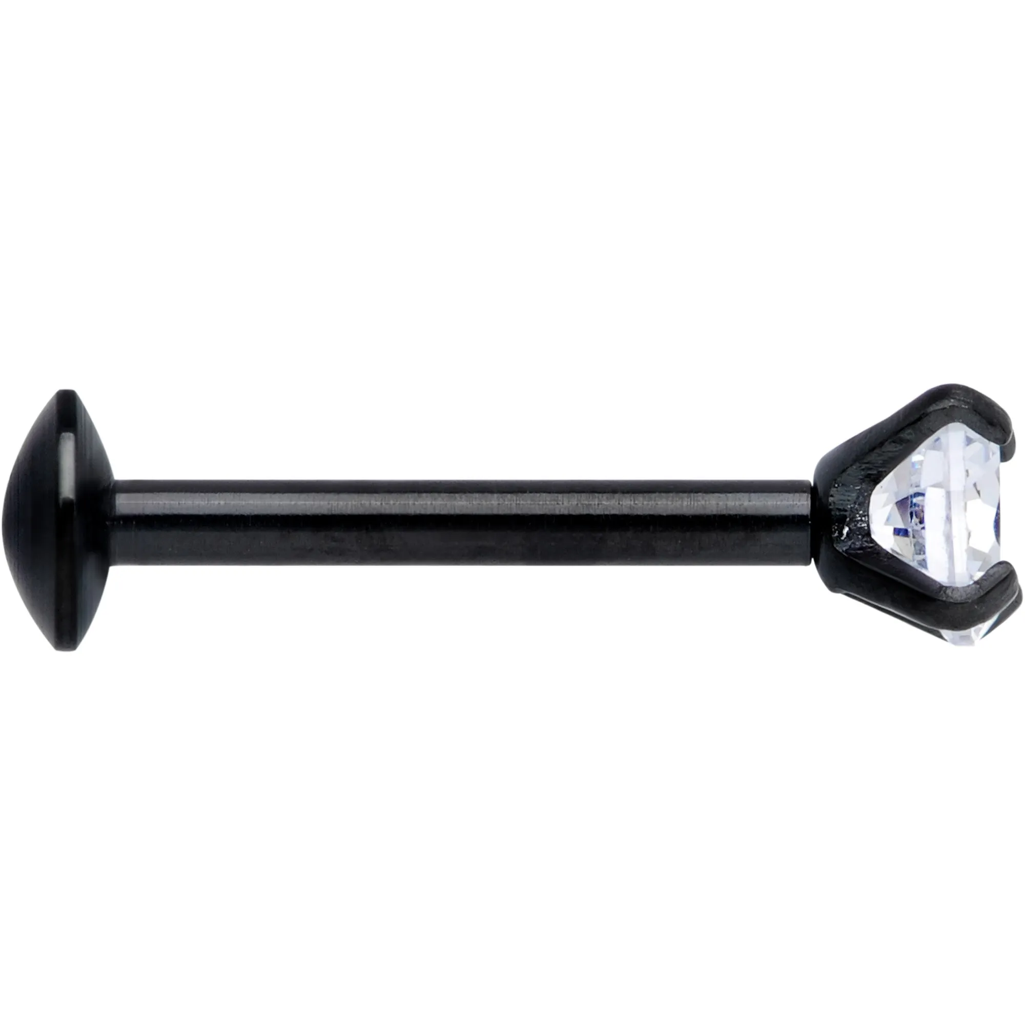 18 Gauge 5/16 CZ Gem Black 3mm Threadless Push In Labret Tragus