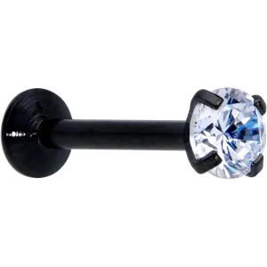 18 Gauge 5/16 CZ Gem Black 3mm Threadless Push In Labret Tragus