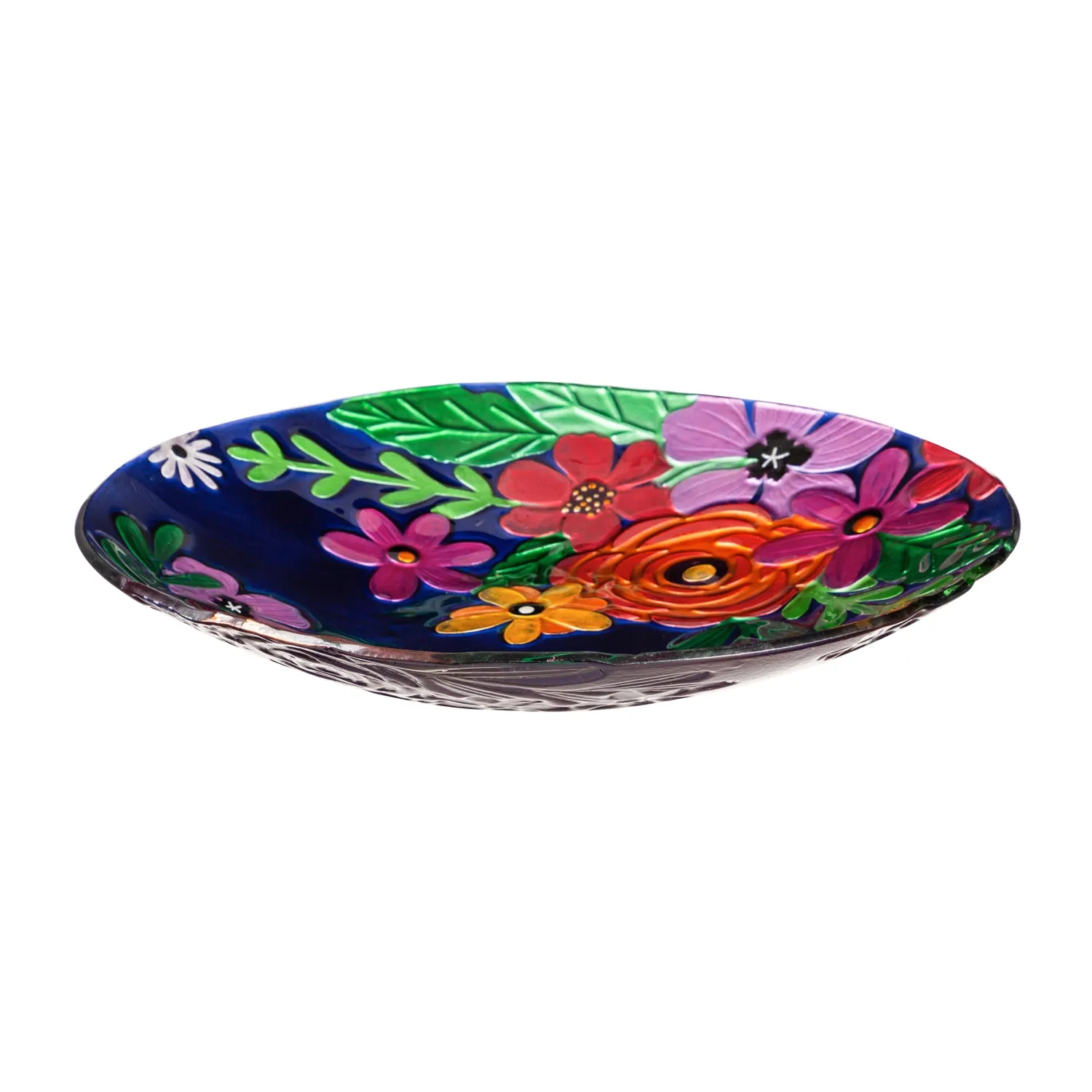 18" Hand Painted Embossed Glass Bird Bath, Bright Florals,2gb6896