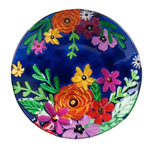 18" Hand Painted Embossed Glass Bird Bath, Bright Florals,2gb6896