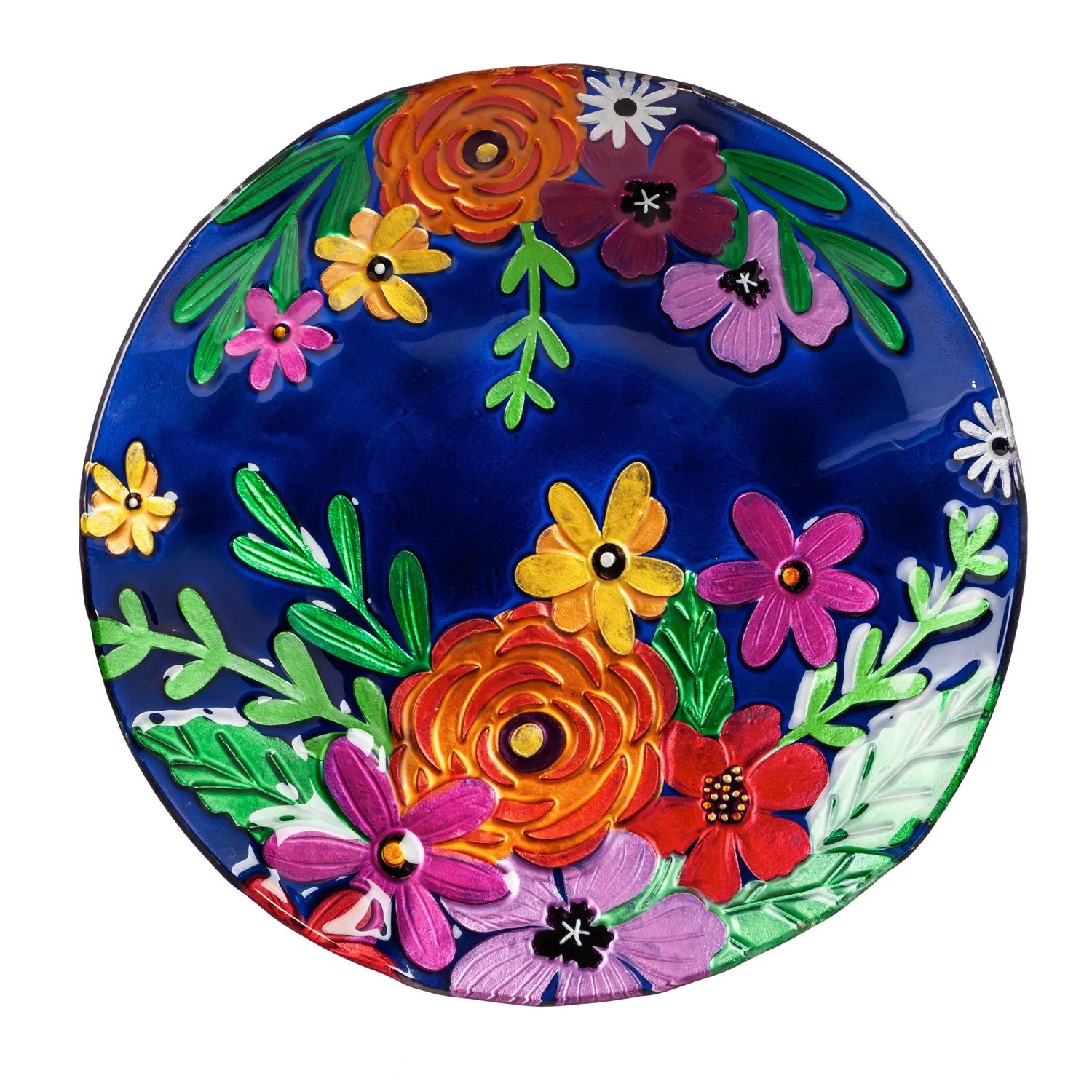 18" Hand Painted Embossed Glass Bird Bath, Bright Florals,2gb6896