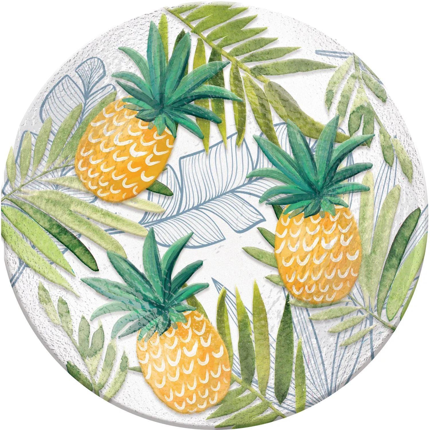 18" Hand Painted Embossed Glass Bird Bath, Tropical Pineapple,2gb6895