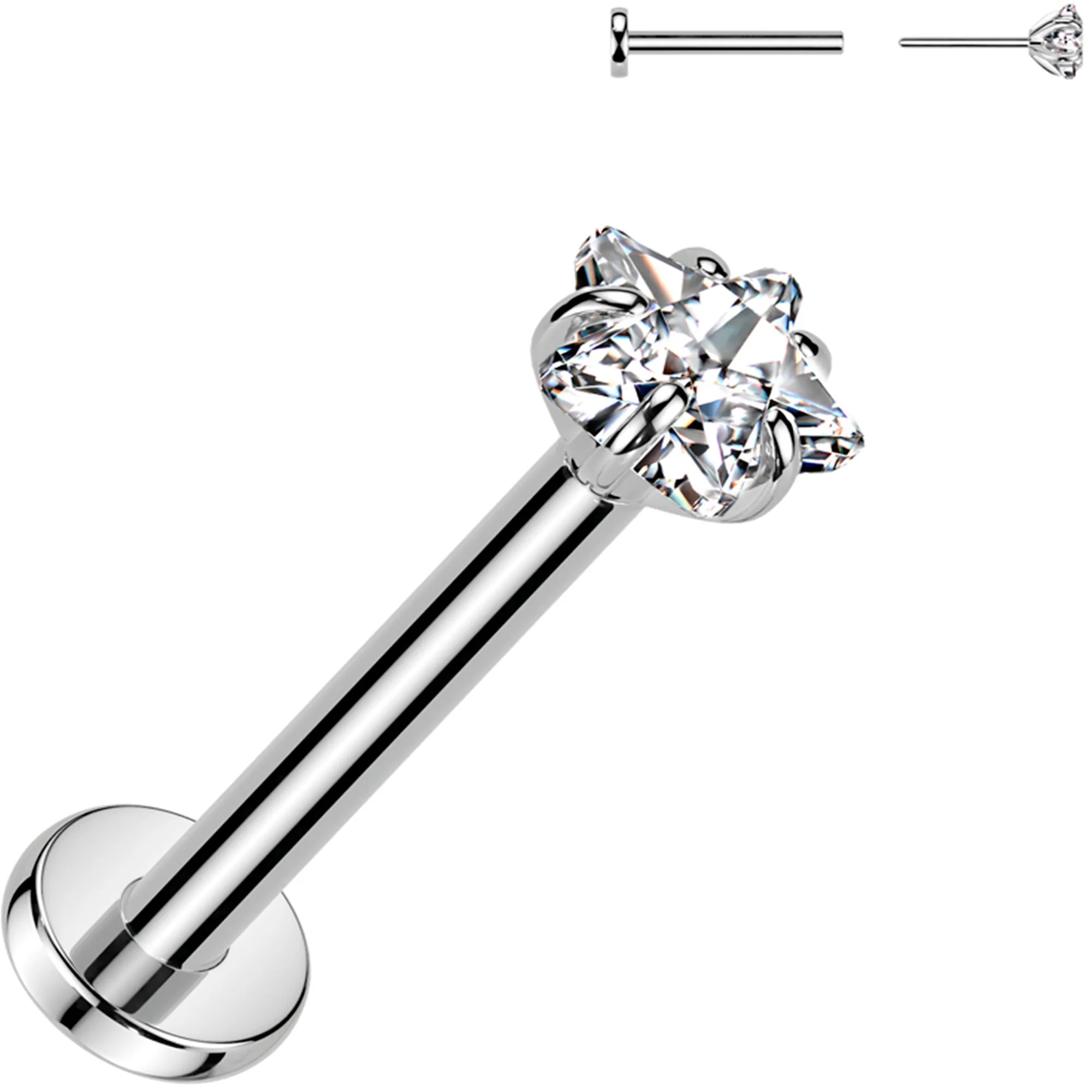 20 Gauge 5/16 3mm CZ Star Medical Grade Titanium Flat Back Earring