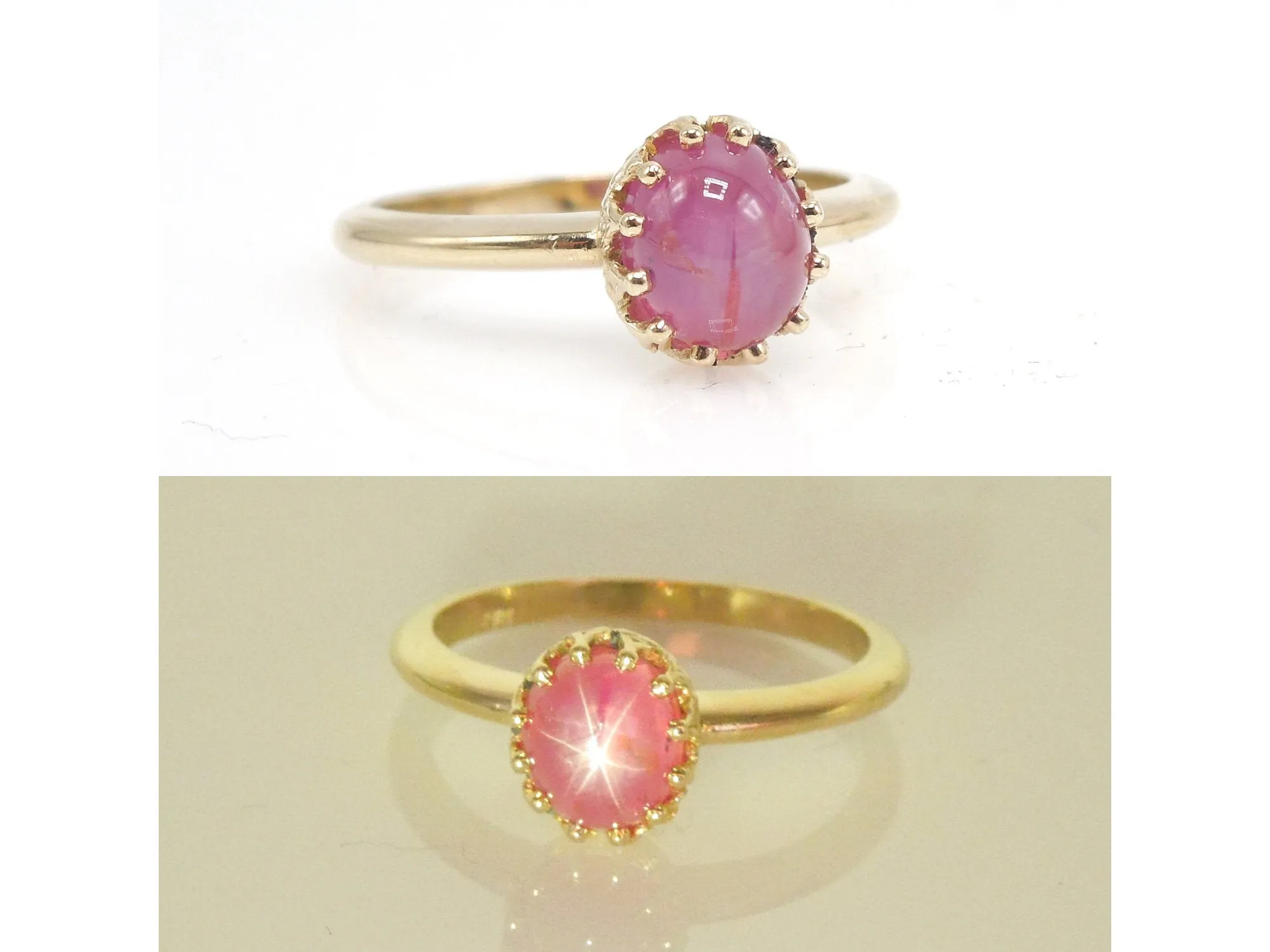 2.46ct Cabochon Pink-Red Star Ruby in 14K Yellow Gold