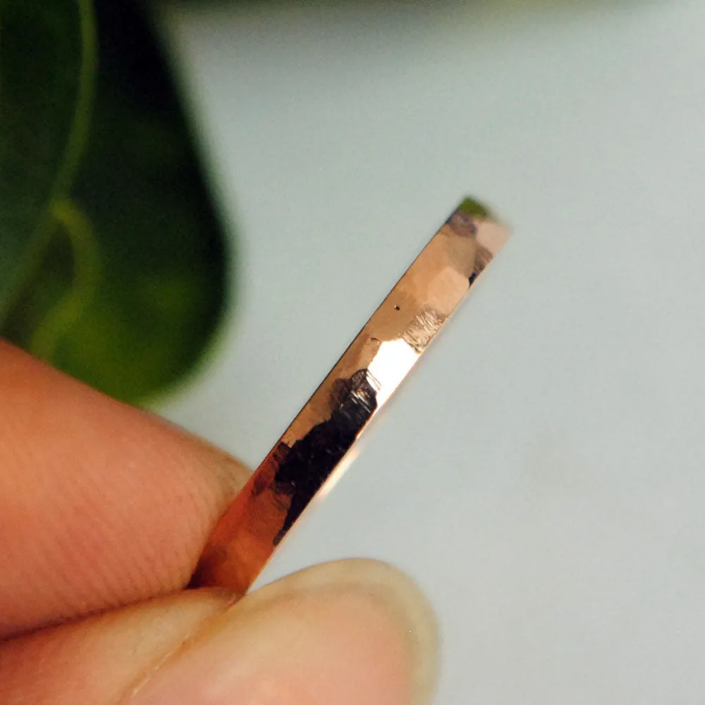 2mm Hammered Gold Ring with flush set Champagne Diamond