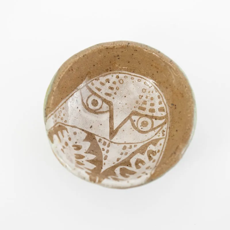 4" Owl Dish with Green Exterior