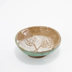 4" Owl Dish with Green Exterior