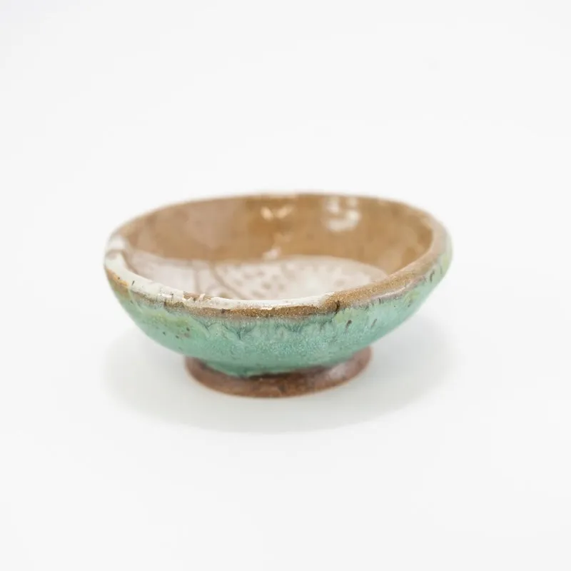 4" Owl Dish with Green Exterior