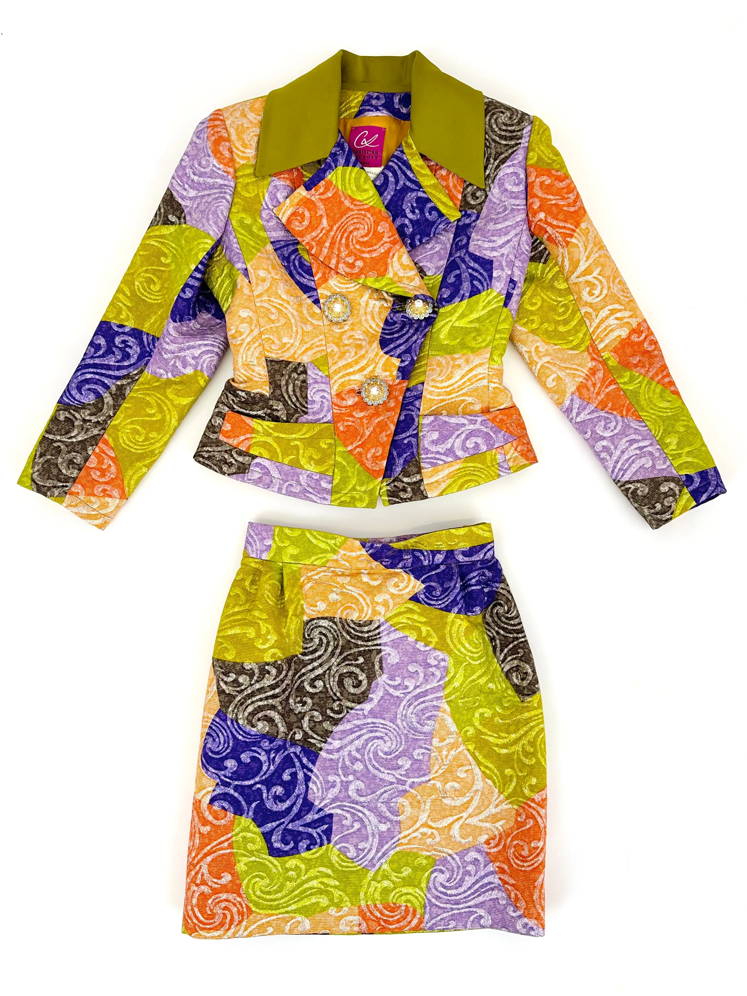 90s Christian Lacroix Brocade Rhinestone Skirt Set