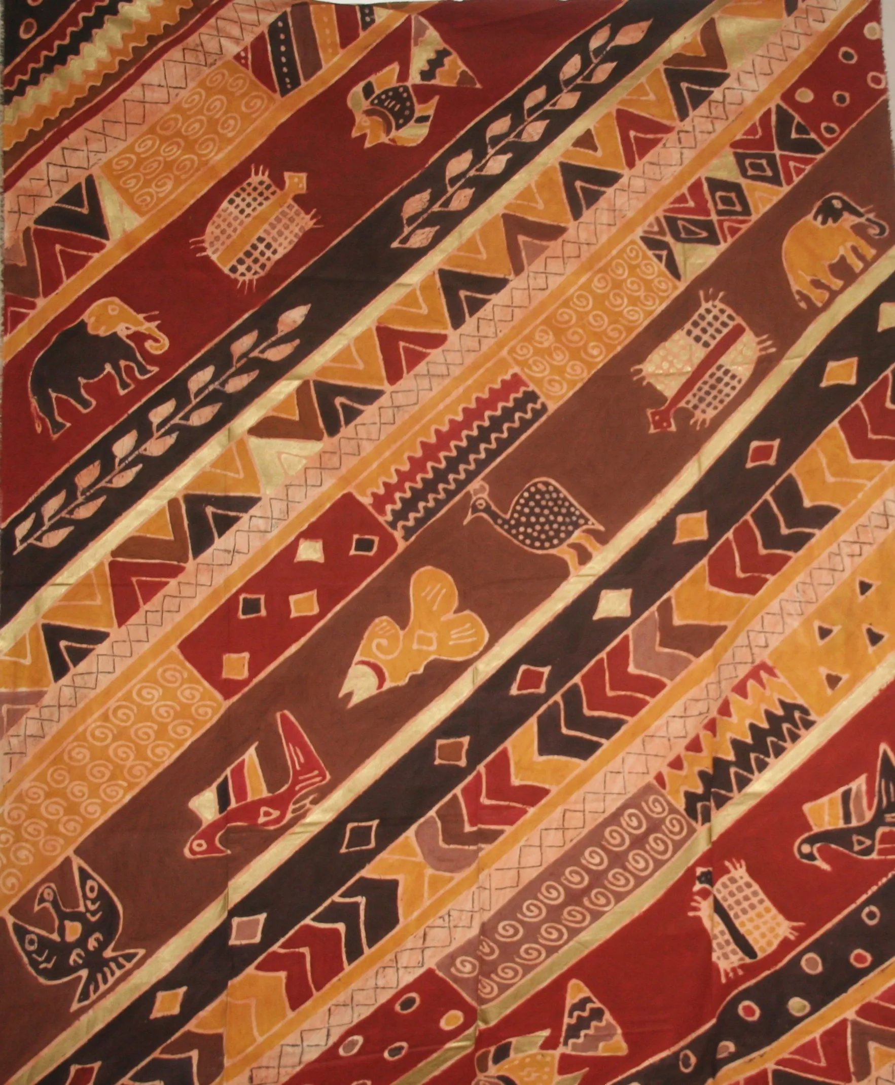 African Batik Fabric Tapestry Elephant Fish Fowl 62" W X 124" L