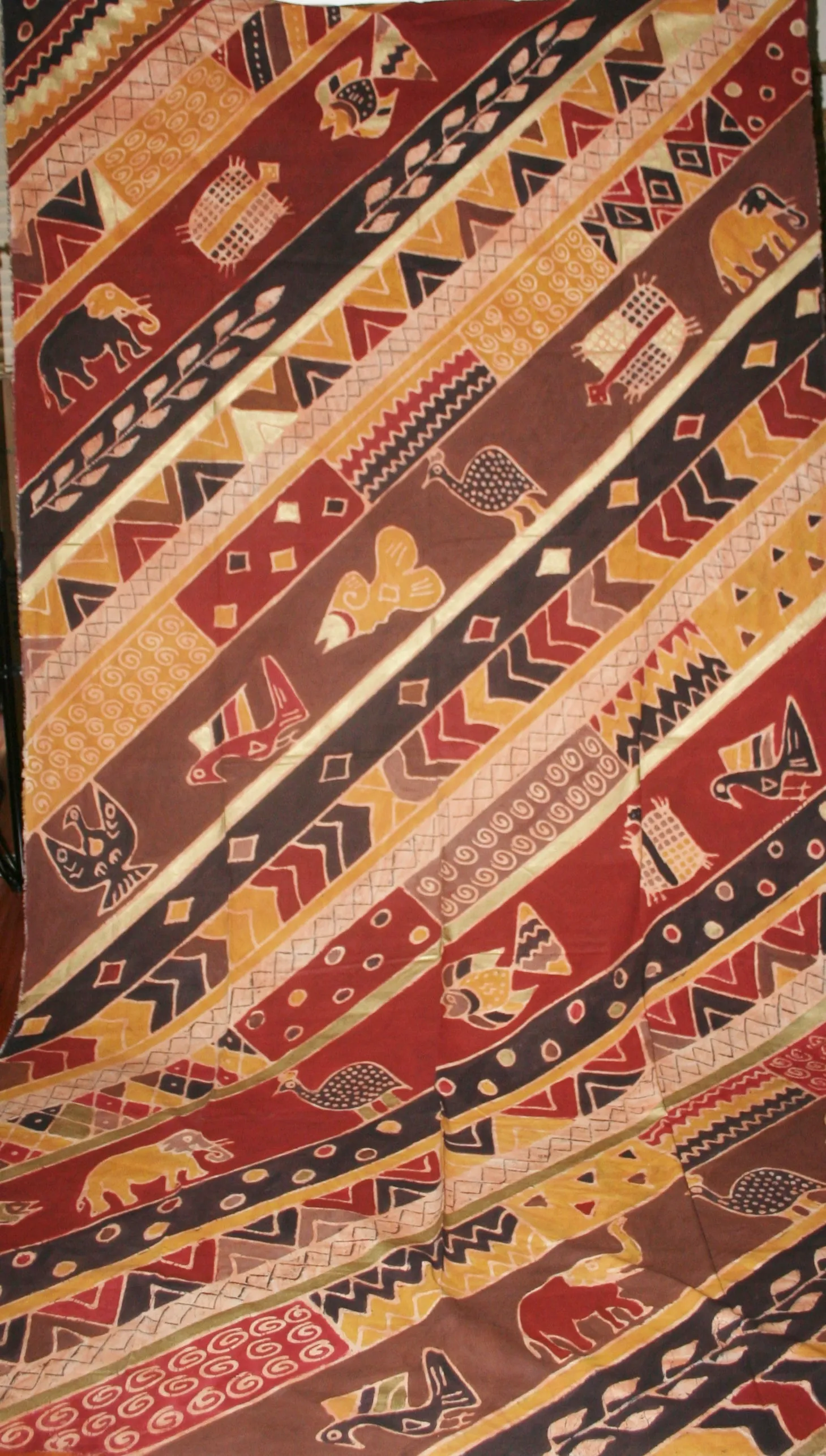 African Batik Fabric Tapestry Elephant Fish Fowl 62" W X 124" L