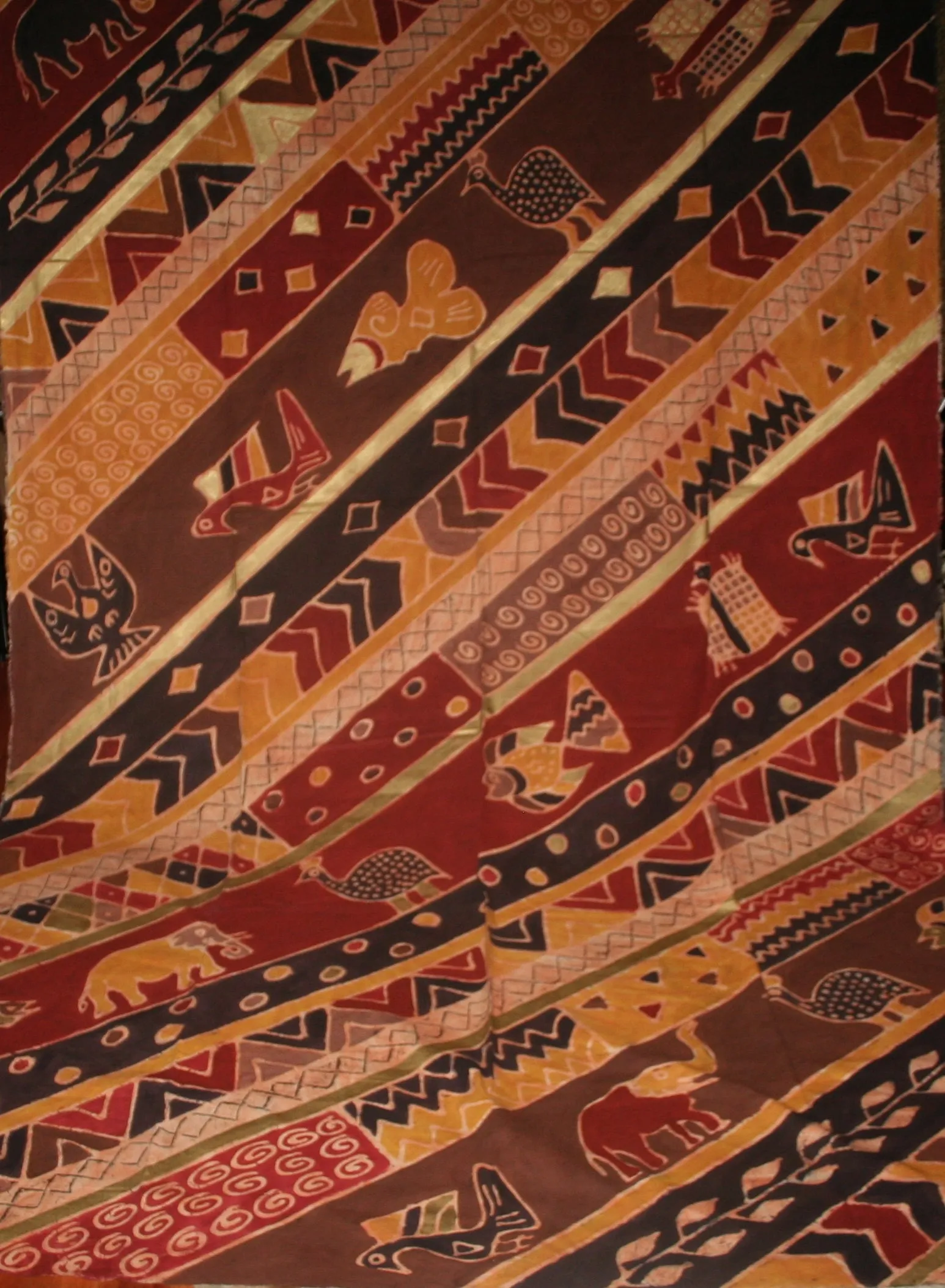 African Batik Fabric Tapestry Elephant Fish Fowl 62" W X 124" L