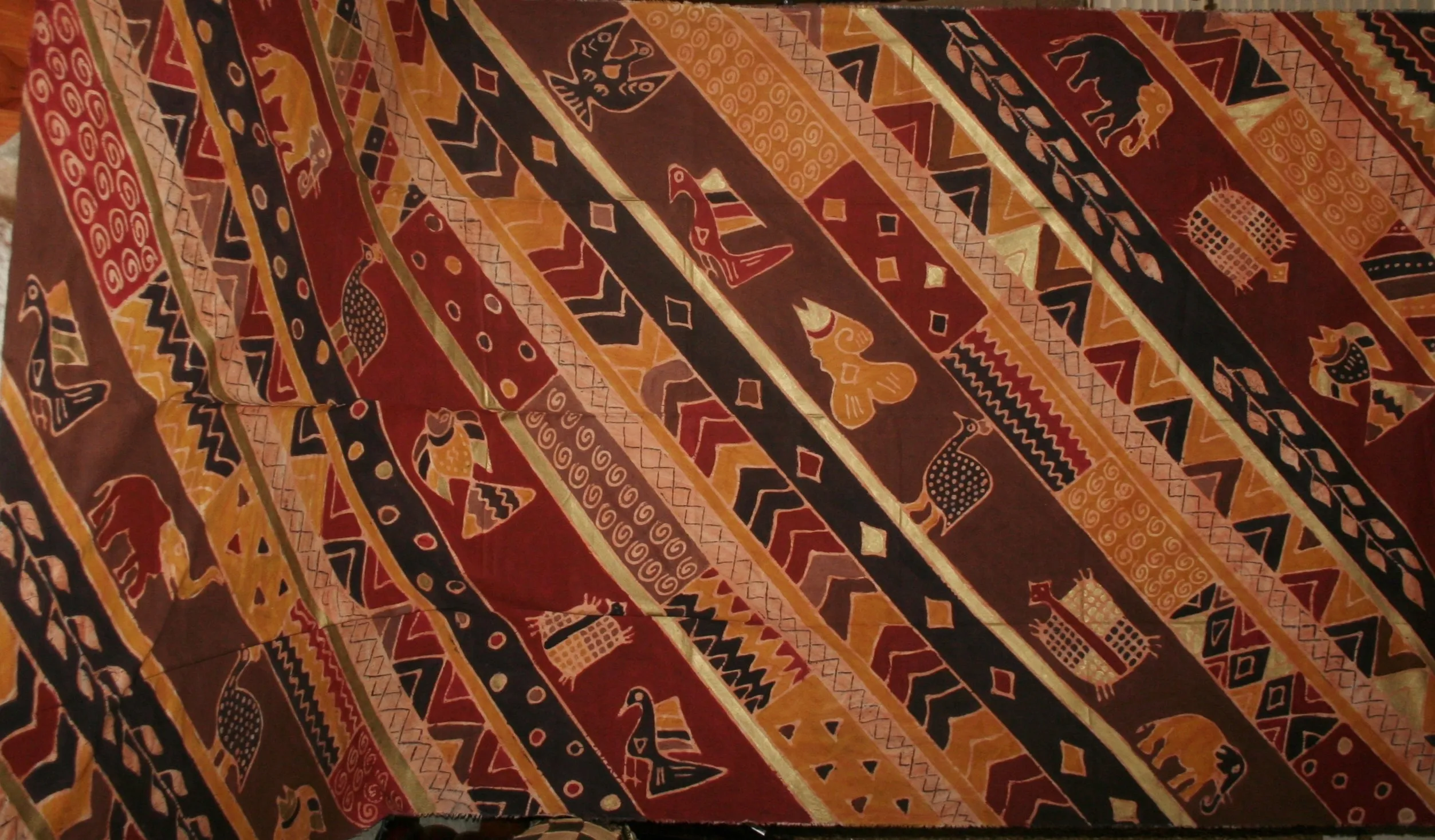 African Batik Fabric Tapestry Elephant Fish Fowl 62" W X 124" L