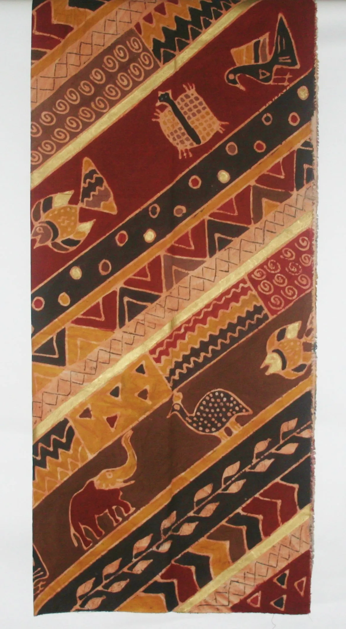 African Batik Fabric Tapestry Elephant Fish Fowl 62" W X 124" L