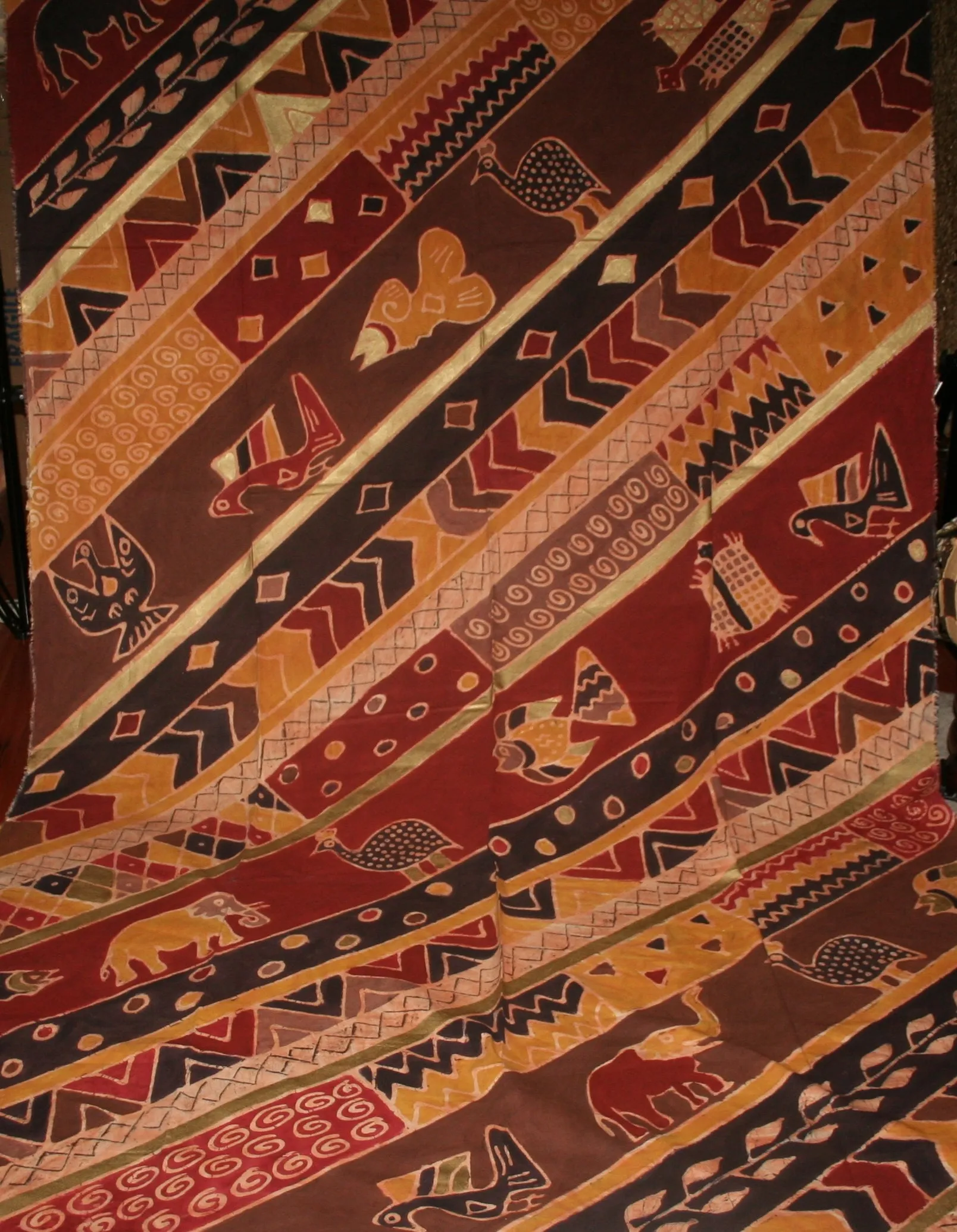 African Batik Fabric Tapestry Elephant Fish Fowl 62" W X 124" L