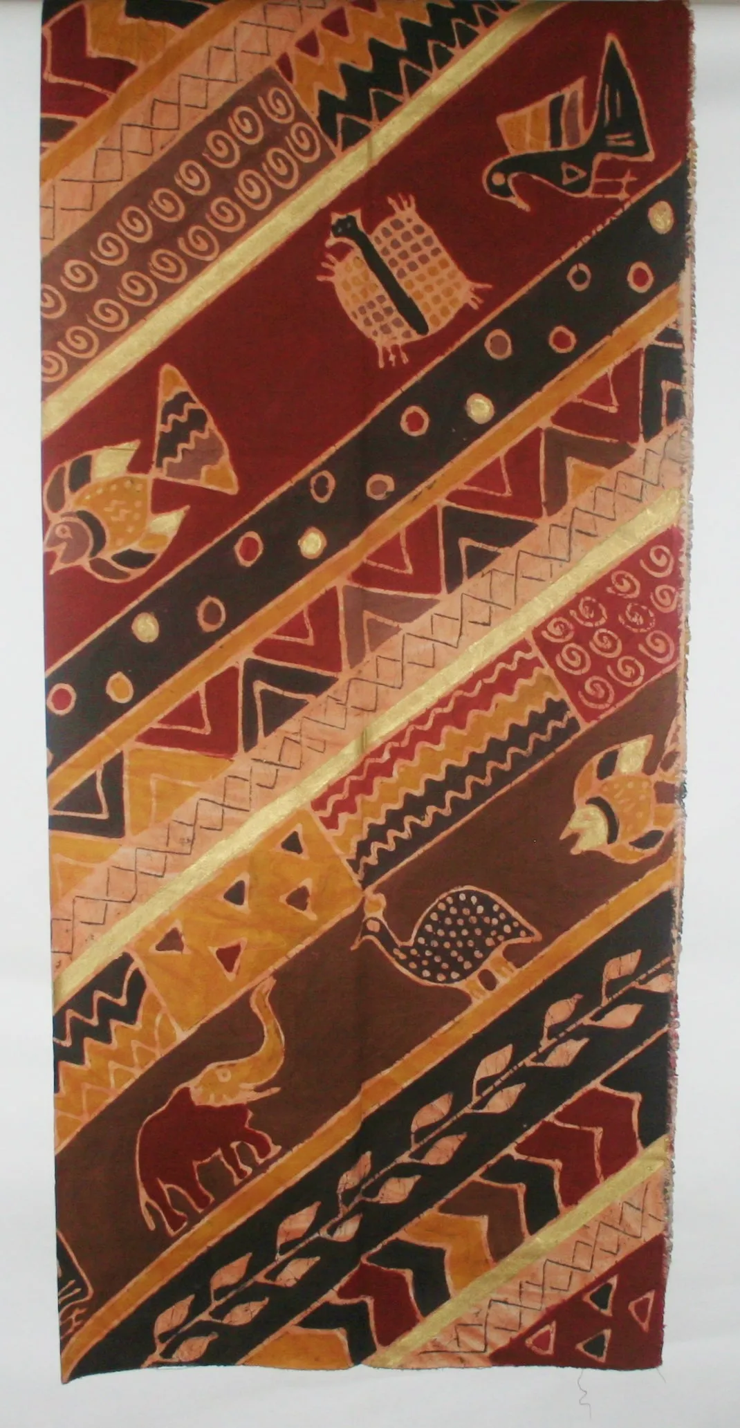 African Batik Fabric Tapestry Elephant Fish Fowl 62" W X 124" L