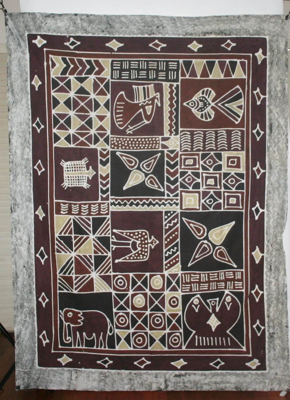 African Batik Zimbabwe Tapestry 57" X 78" Handmade