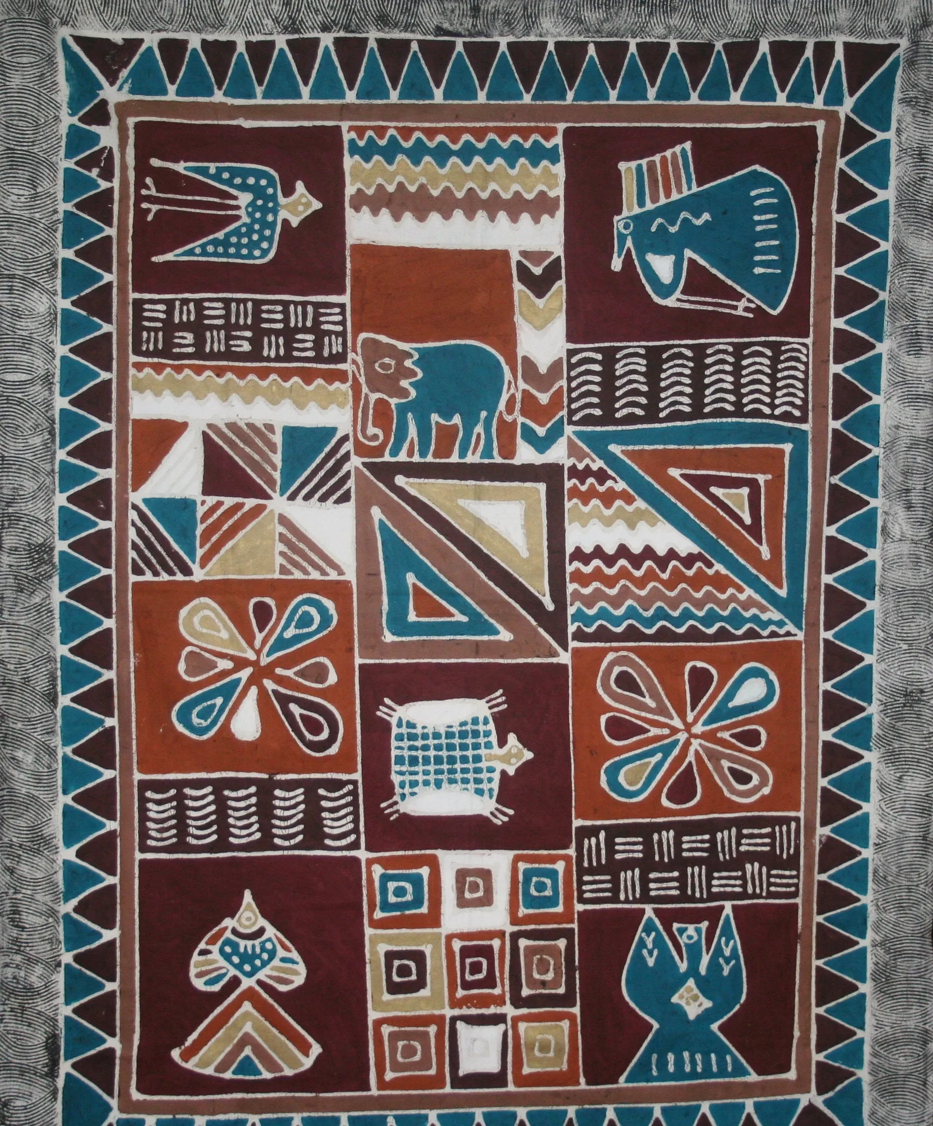 African Sadza Batik Tapestry Geometric Abstract Elephant