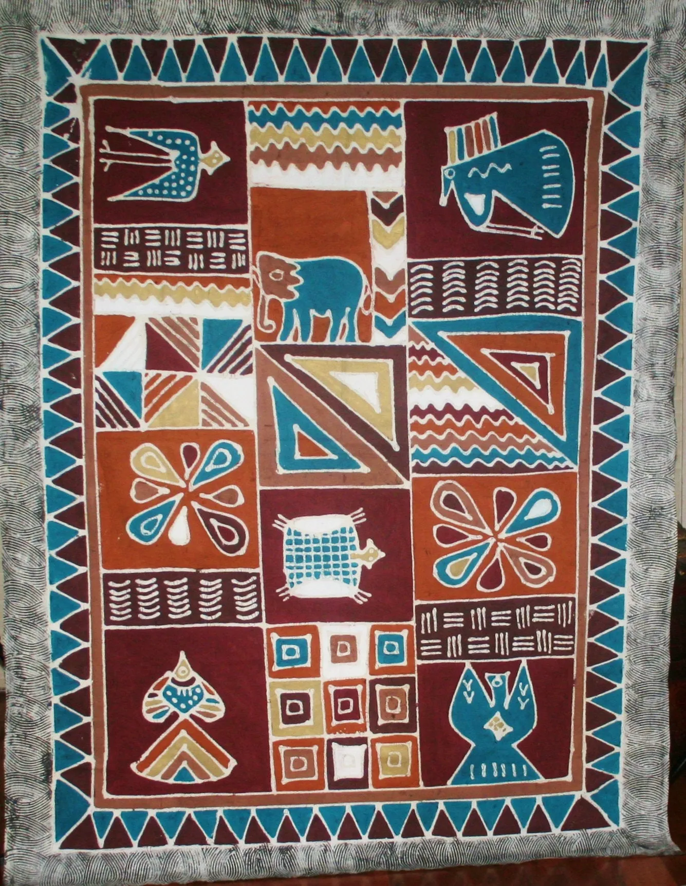 African Sadza Batik Tapestry Geometric Abstract Elephant