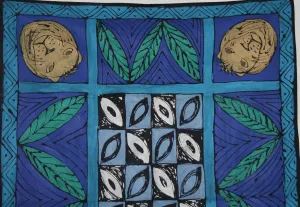African Tapestry/Tablecloth Lion Heads Tribal Designs 44"W X 58"L
