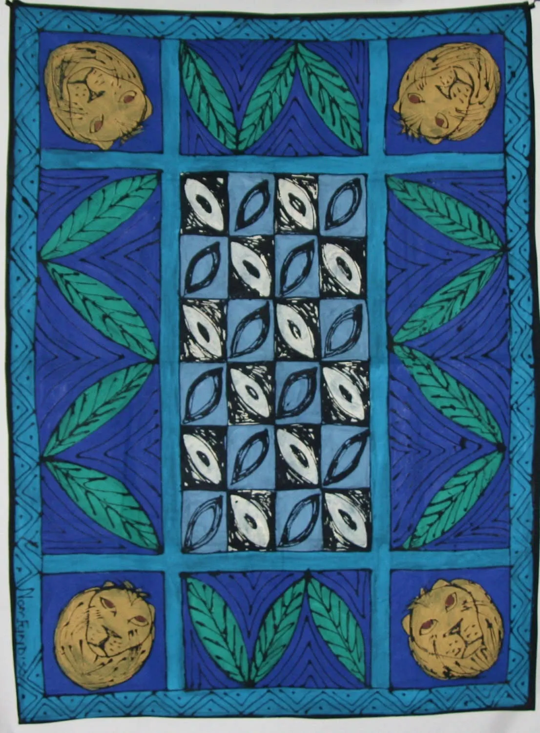African Tapestry/Tablecloth Lion Heads Tribal Designs 44"W X 58"L