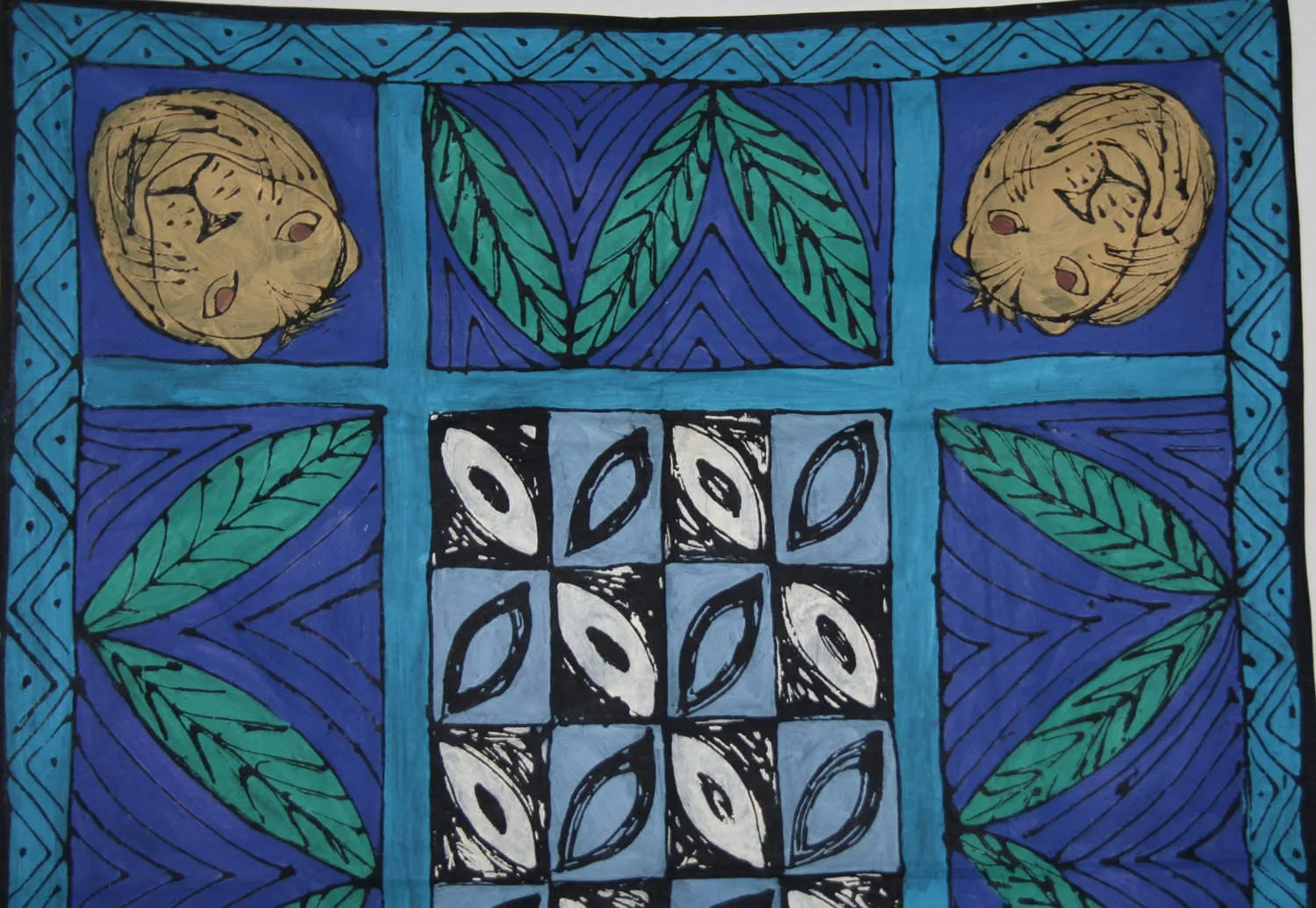 African Tapestry/Tablecloth Lion Heads Tribal Designs 44"W X 58"L