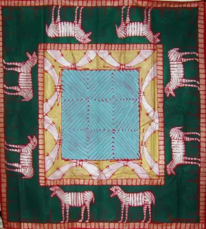African Zebra Tapestry/Tablecloth Colors of Forest Green, Pale Gold, Periwinkle,Blue 55"X 58" South Africa
