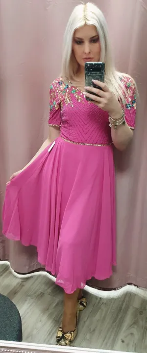 Amber Fuchsia Embellished Detail Occasion Dress
