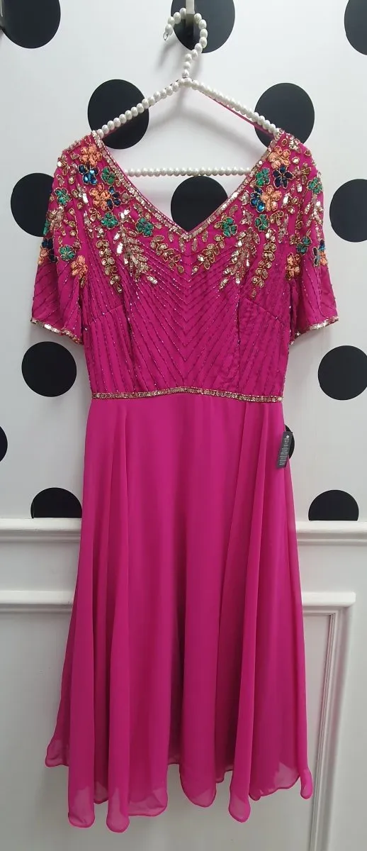 Amber Fuchsia Embellished Detail Occasion Dress