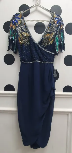 Amber Navy Leaf Wiggle Embellished Detail Occasion Dress