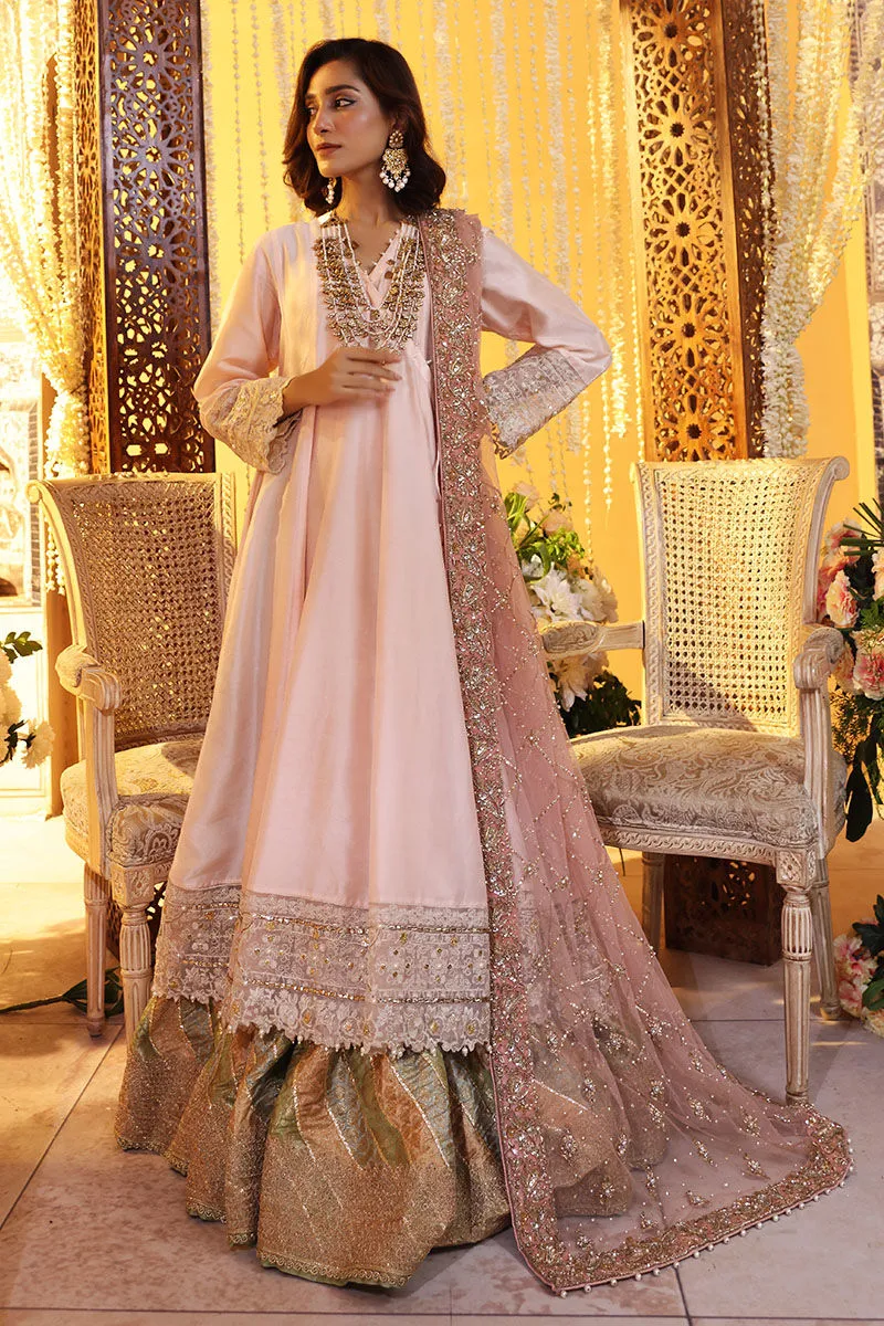 Angrakha Style Frock with Lehenga and Dupatta Dress