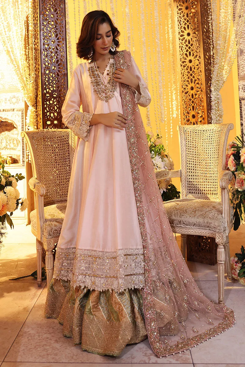 Angrakha Style Frock with Lehenga and Dupatta Dress
