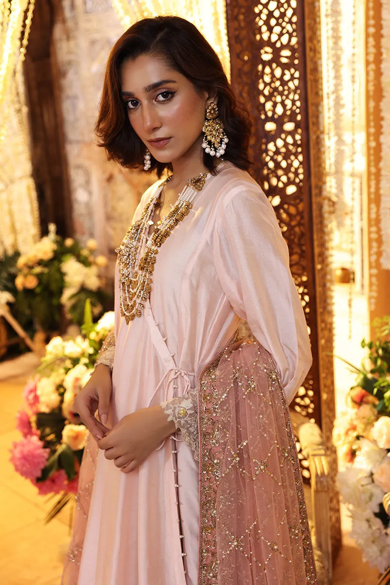 Angrakha Style Frock with Lehenga and Dupatta Dress