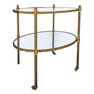 Antique French Ovular Brass Bar Trolly with Glass Shelves